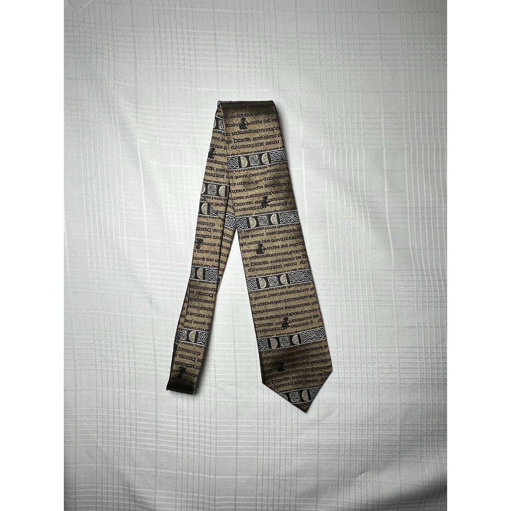 Patrick Francis Ireland Pure Silk Celtic Script Necktie Brown Gold